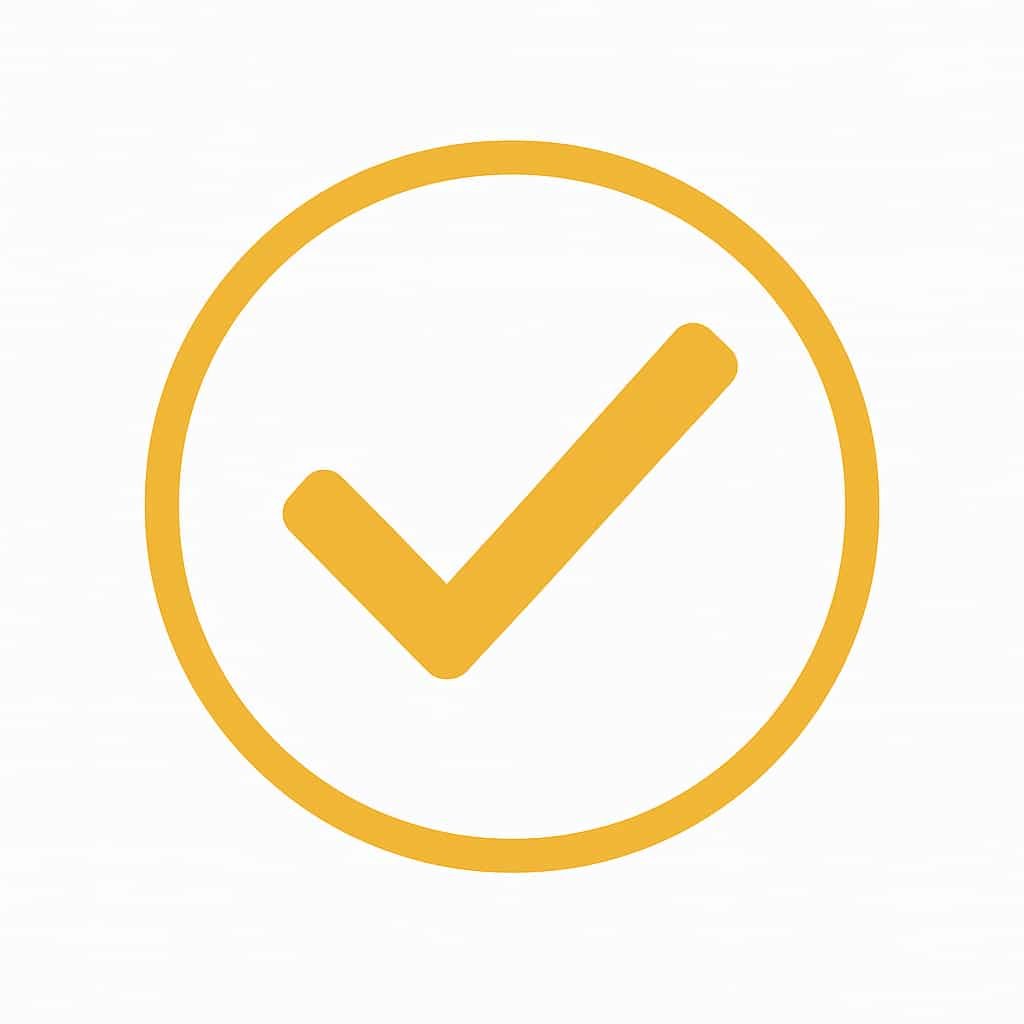 Yellow checkmark inside a circle icon symbolizing accuracy, reliability, or approval.